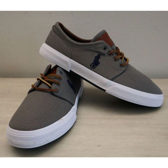 Polo Ralph Lauren 01087 Men's Sz 11.5 Gray Faxon Low Canvas Fashion Sneakers - Picture 2 of 8